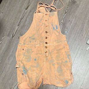 Pilcro Peach and Blue painted Jumpsuit shorts overalls
